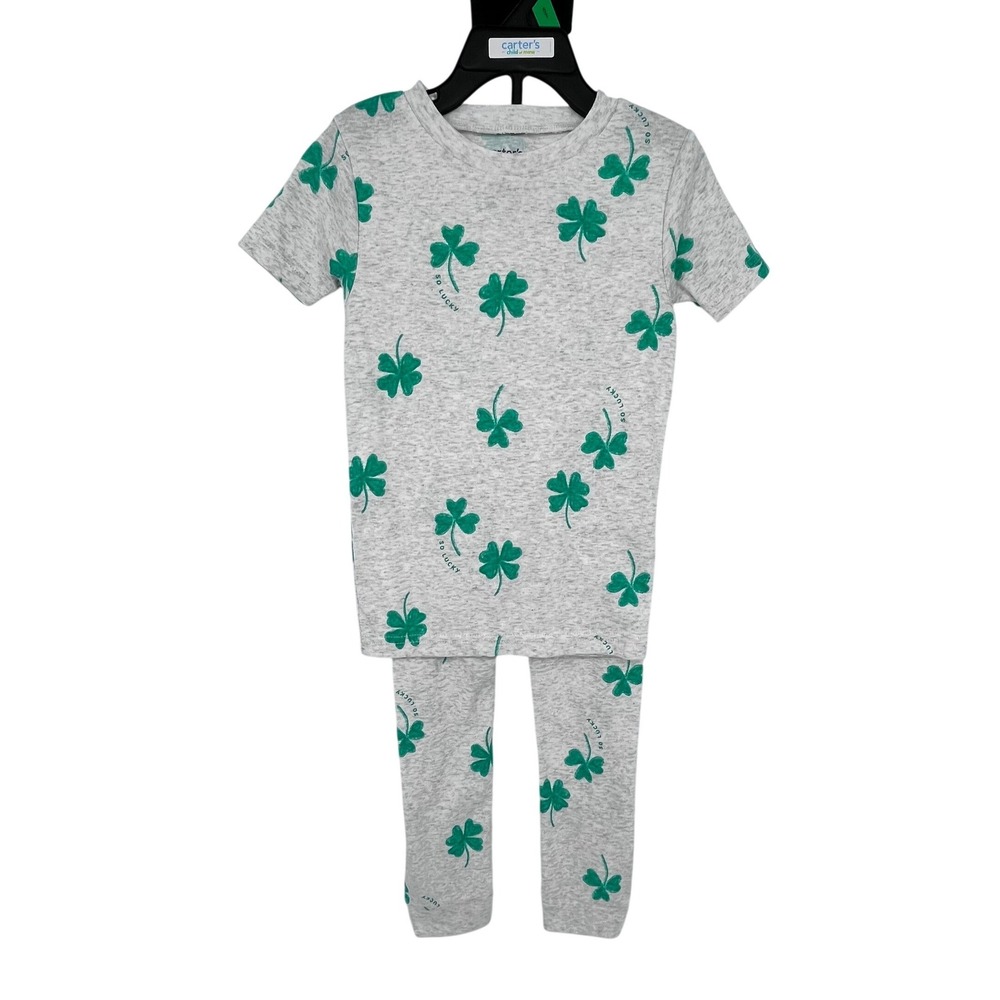 Carters Pajama Set Kids 5T Gray Green Shamrock So Lucky St Patricks Day 2pc